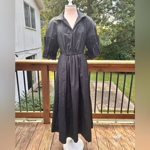 Lela Rose Black eyelet sleeve v neck elastic waist pocket formal dress